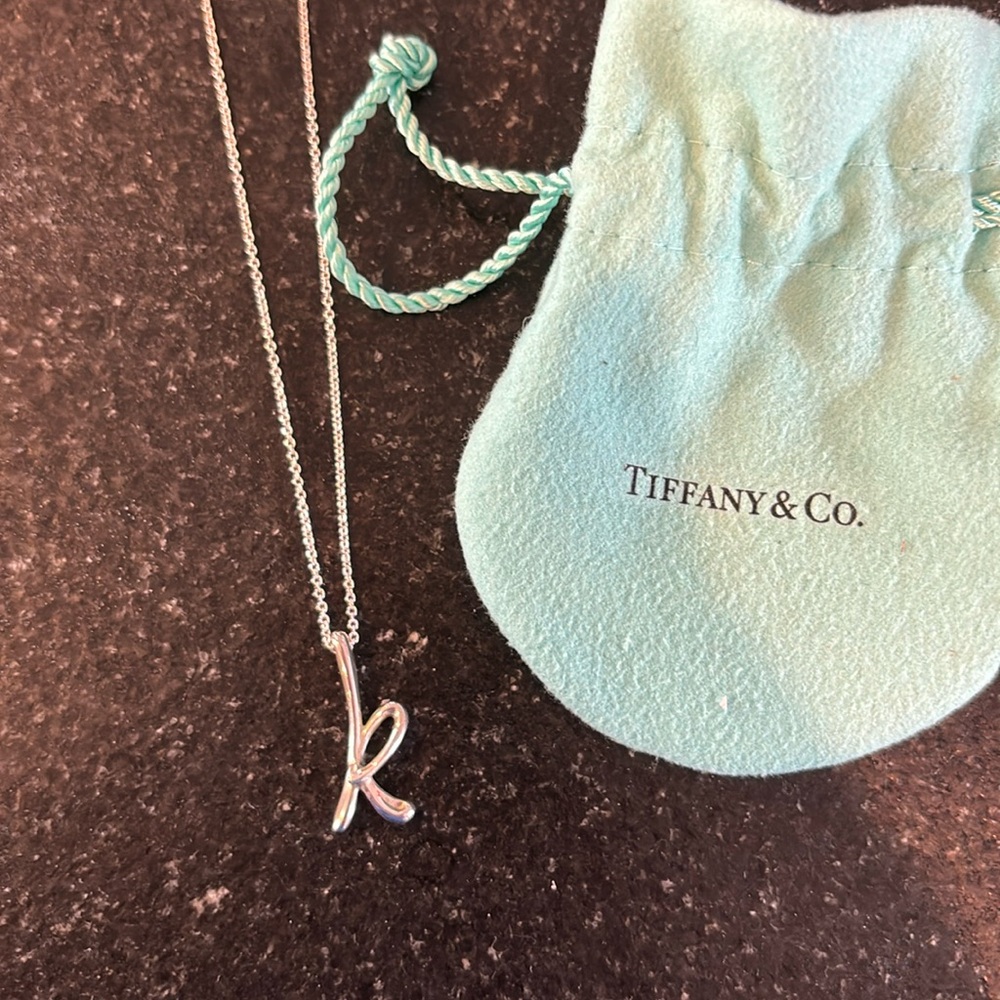 Tiffany Cursive Initial Letter K Necklace Elsa Pe… - image 1